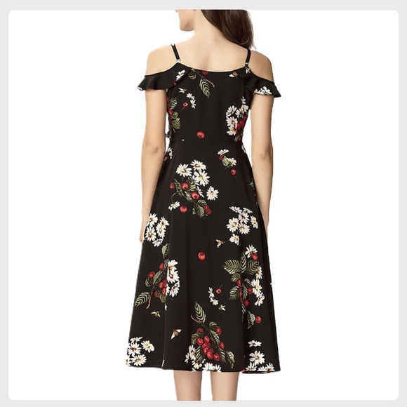 BLACK FLORAL CHIFFON MIDI DRESS - Picture 4 of 8